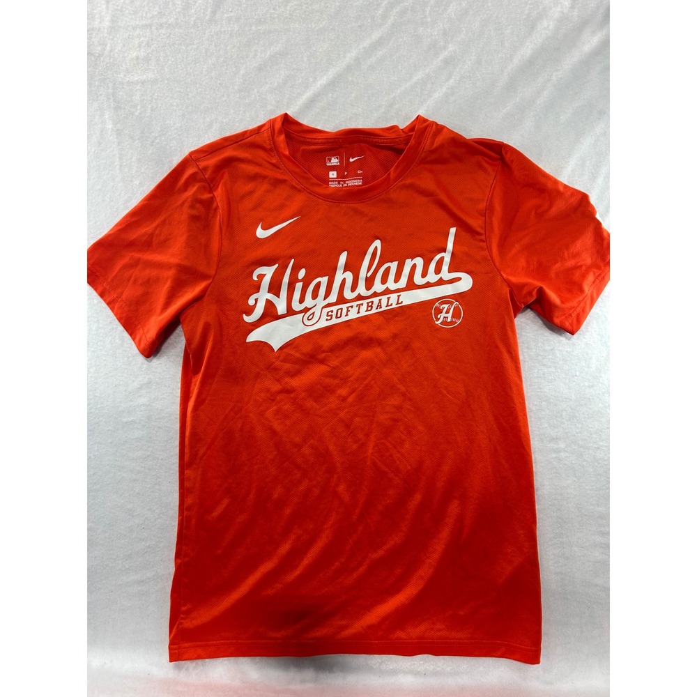 Nike Team MLB Highland Softball T-Shirt Orange Mens Small Short Sleeve #11 RBI